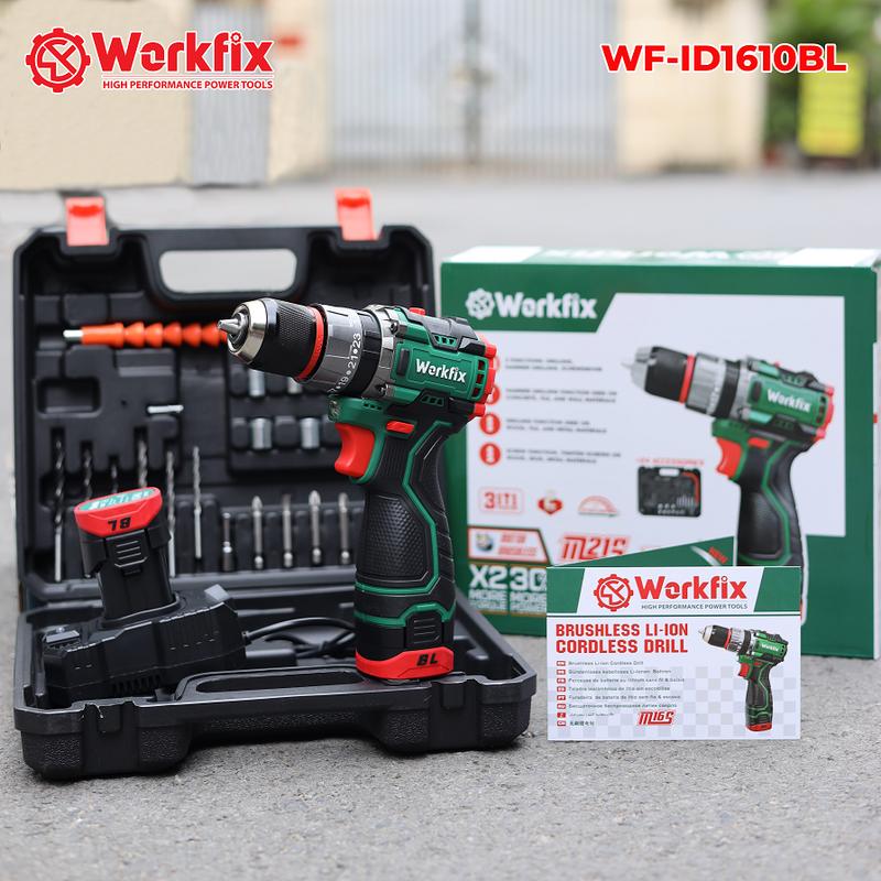 [ TẶNG phụ kiện 24 món] Máy Khoan 3 Chức Năng Workfix 16.8V - WF-ID1610BL - Động Cơ Từ Cao Cấp - 2 Pin 4 Cell  16.8V/2Ah
