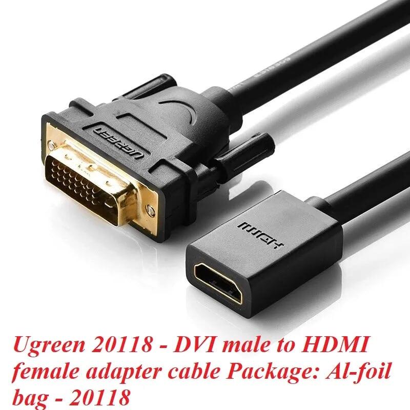 Ugreen UG2011820118TK Màu Đen Đầu chuyển đổi DVI 24 + 1 sang HDMI âm - HÀNG CHÍNH HÃNG