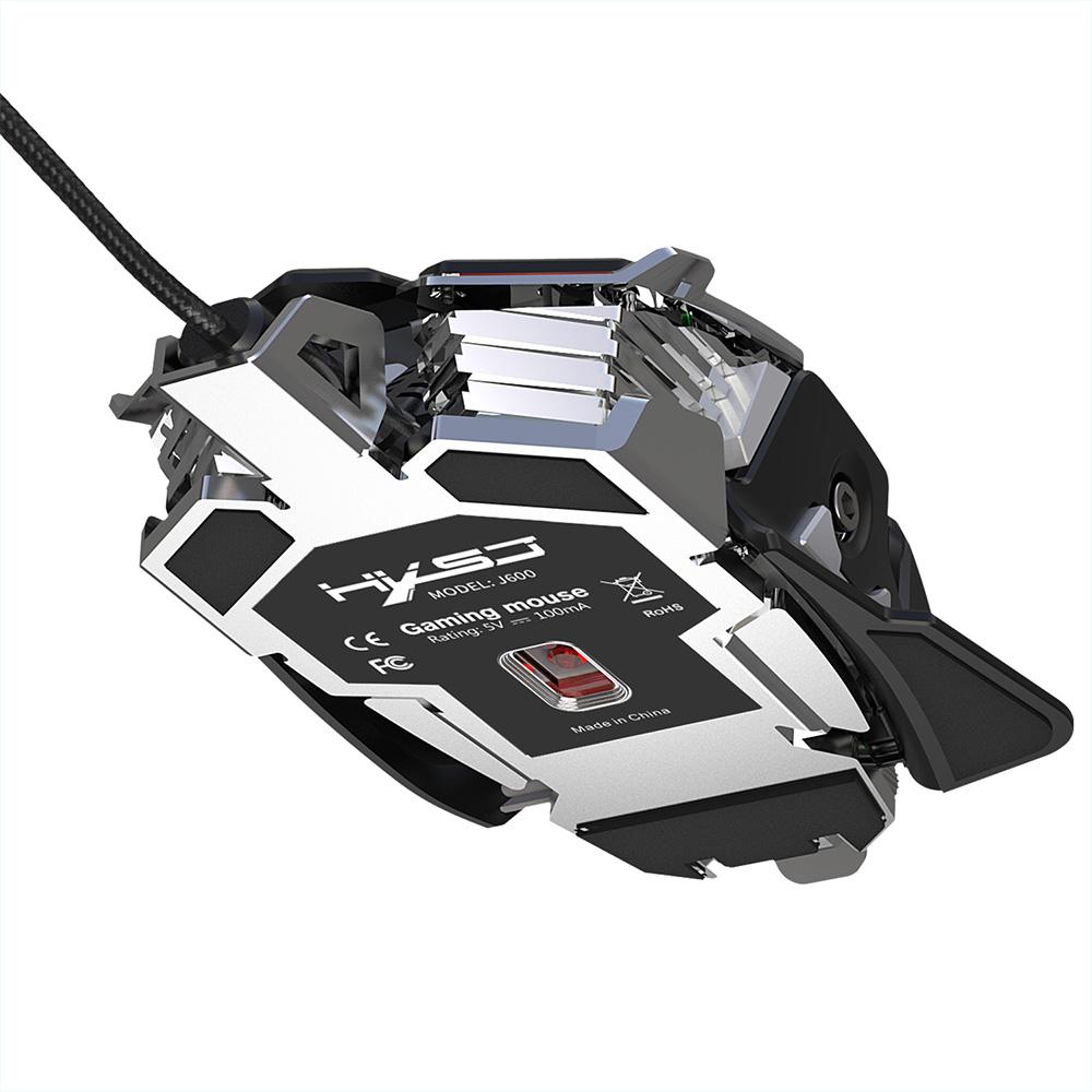 Chuột chơi game có dây HXSJ J600 lập trình macro chín phím với sáu DPI có thể điều chỉnh Hiệu ứng ánh sáng RGB đầy màu sắc