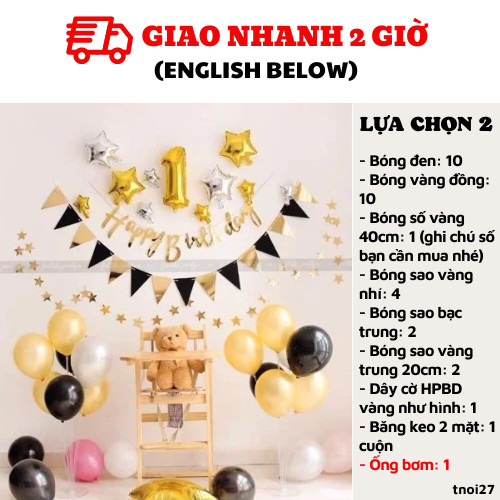 Bộ bong bóng trang trí thôi nôi sang trọng 1 year birthday set Tnoi27