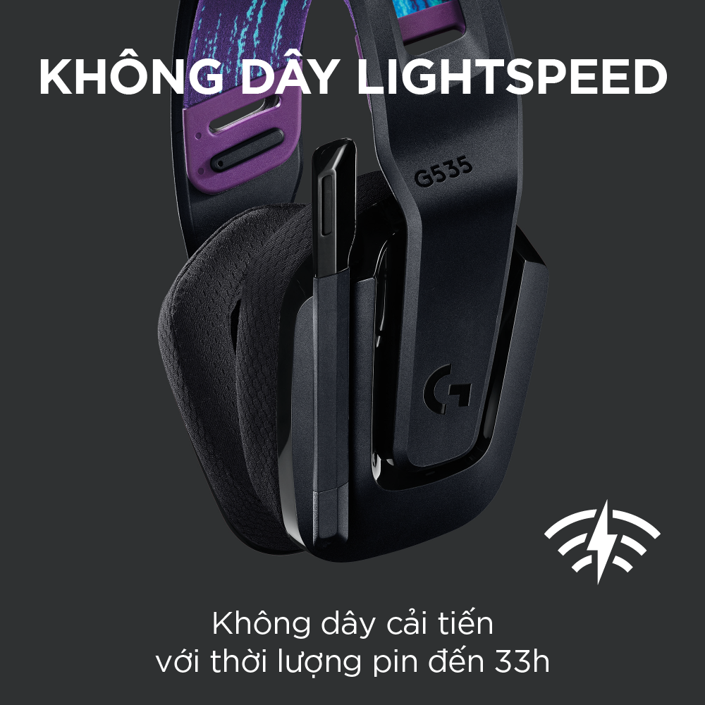 Tai nghe game không dây Lightspeed Logitech G535  - Trọng lượng nhẹ, âm thanh nổi, tương thích PC, PS4, PS5, Mic gấp để tắt tiếng - Hàng chính hãng