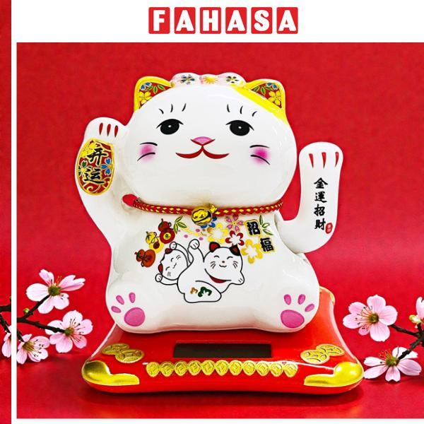 Tượng Mèo Thần Tài Vẩy Tay 12 cm - Trang Trí Tết - T87 - Tai Mèo Màu Vàng