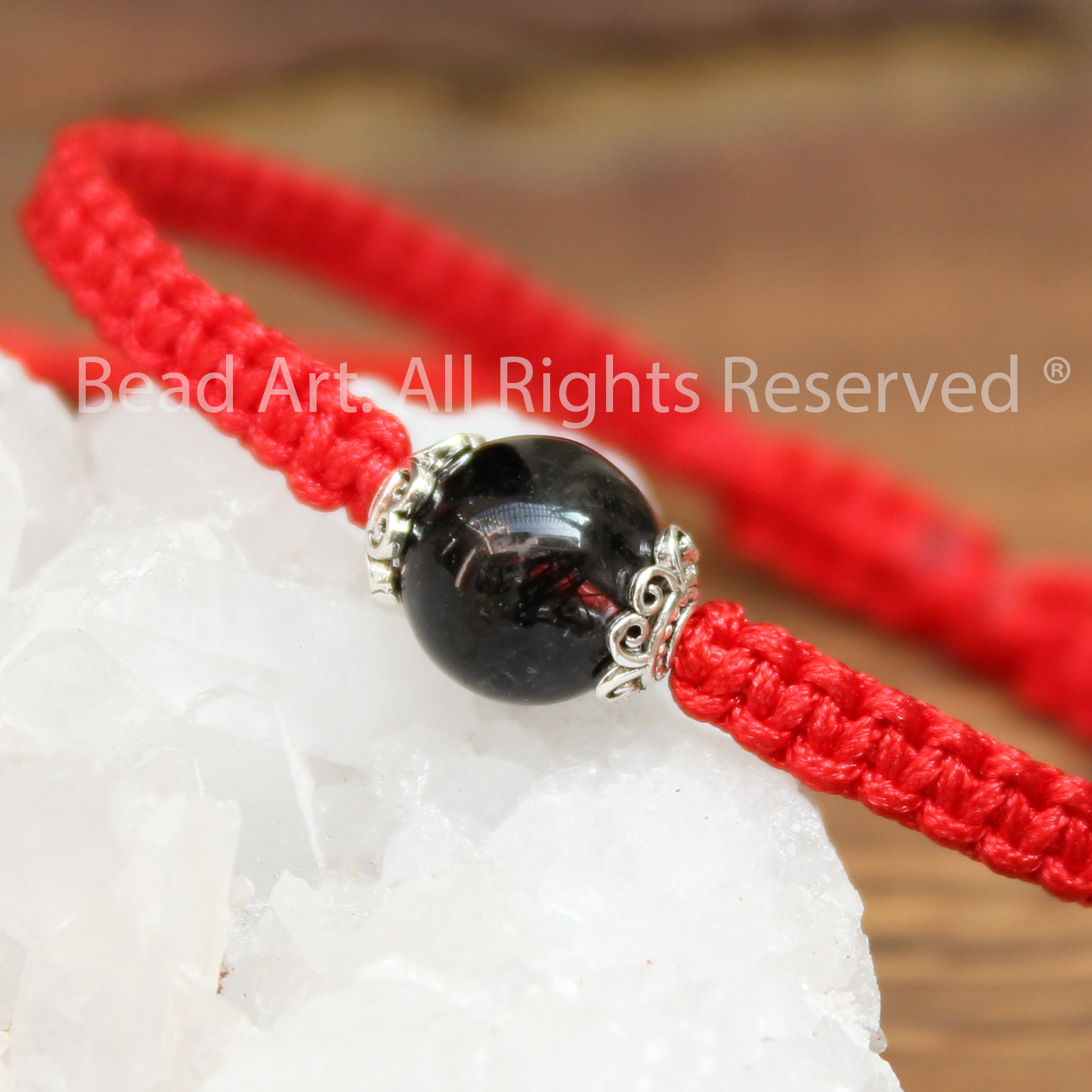 Vòng Tay Thắt Dây Thạch Anh Tóc Đen  Tự Nhiên Loại AAA Và Bạc 925, Vòng Tay Đá Phong Thuỷ, Chuỗi Hạt, Mệnh Thuỷ, Mệnh Mộc - Bead Art