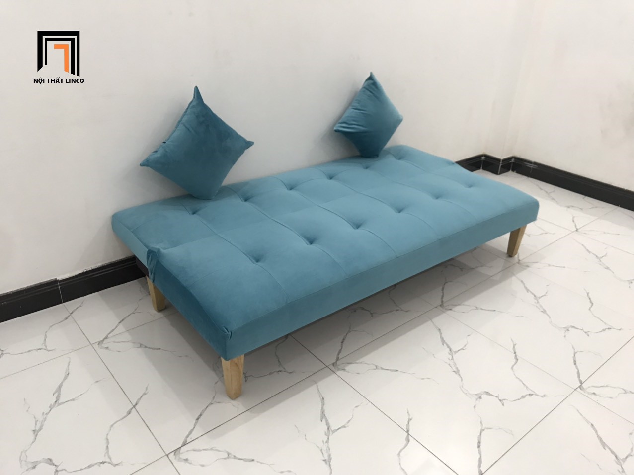 Ghế sofa bed đa năng xanh dương vải nhung nhiều kích cỡ