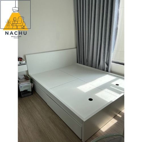 Giường Ngủ 2 Ngăn Kéo Gỗ MDF Nhập Khẩu Cao 35cm
