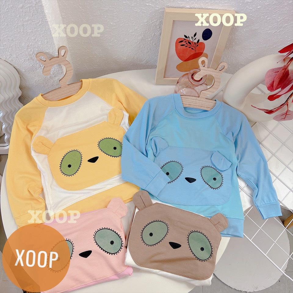 Bộ dài tay chất thun lạnh- Bộ dài tay xoop in họa tiết 2 mắt 2 tai cho bé BD12