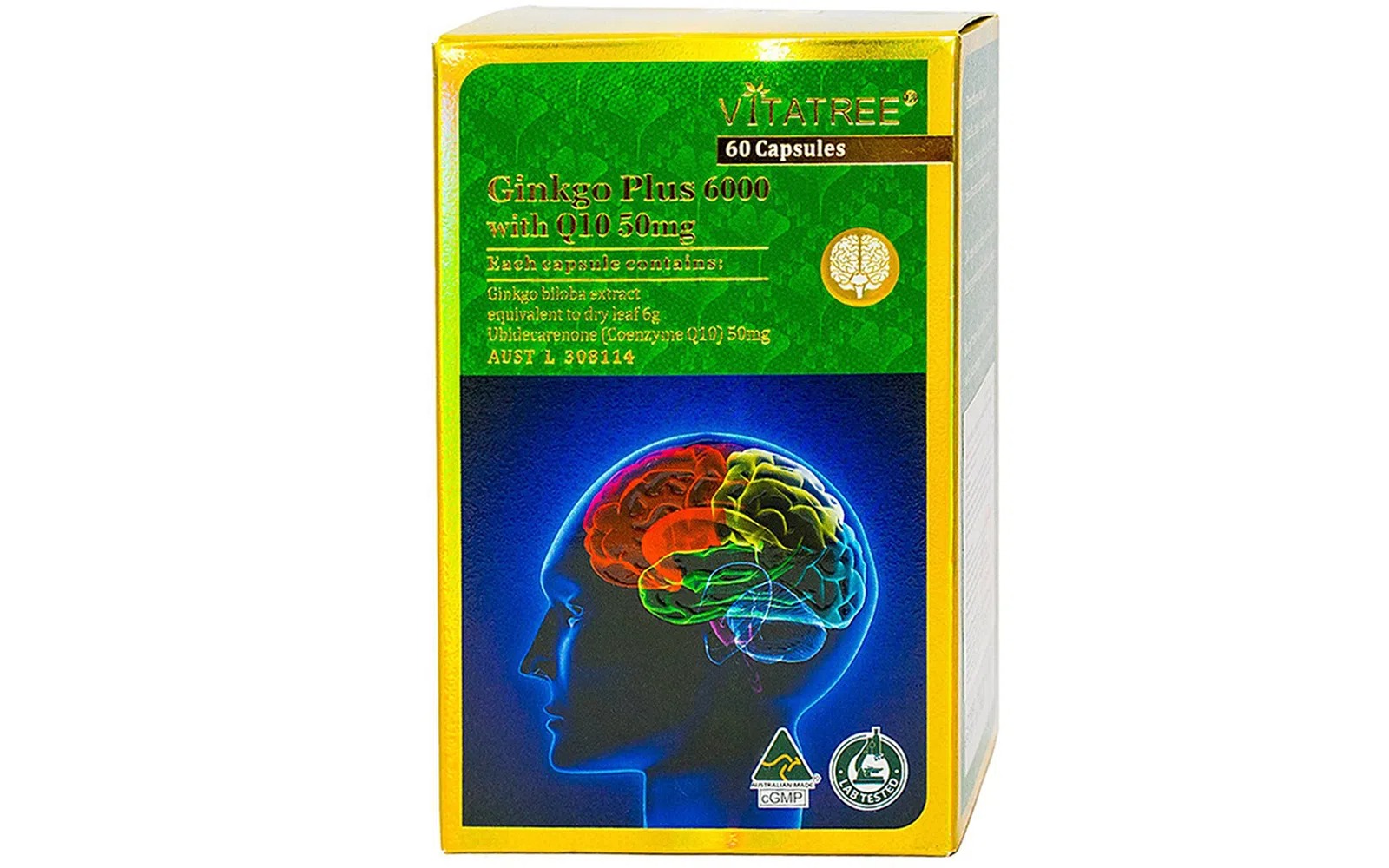 Viên uống hỗ trợ trí nhớ và sự tập trung Vitatree Ginkgo Plus 6000 with Q10 50mg - 60 Viên
