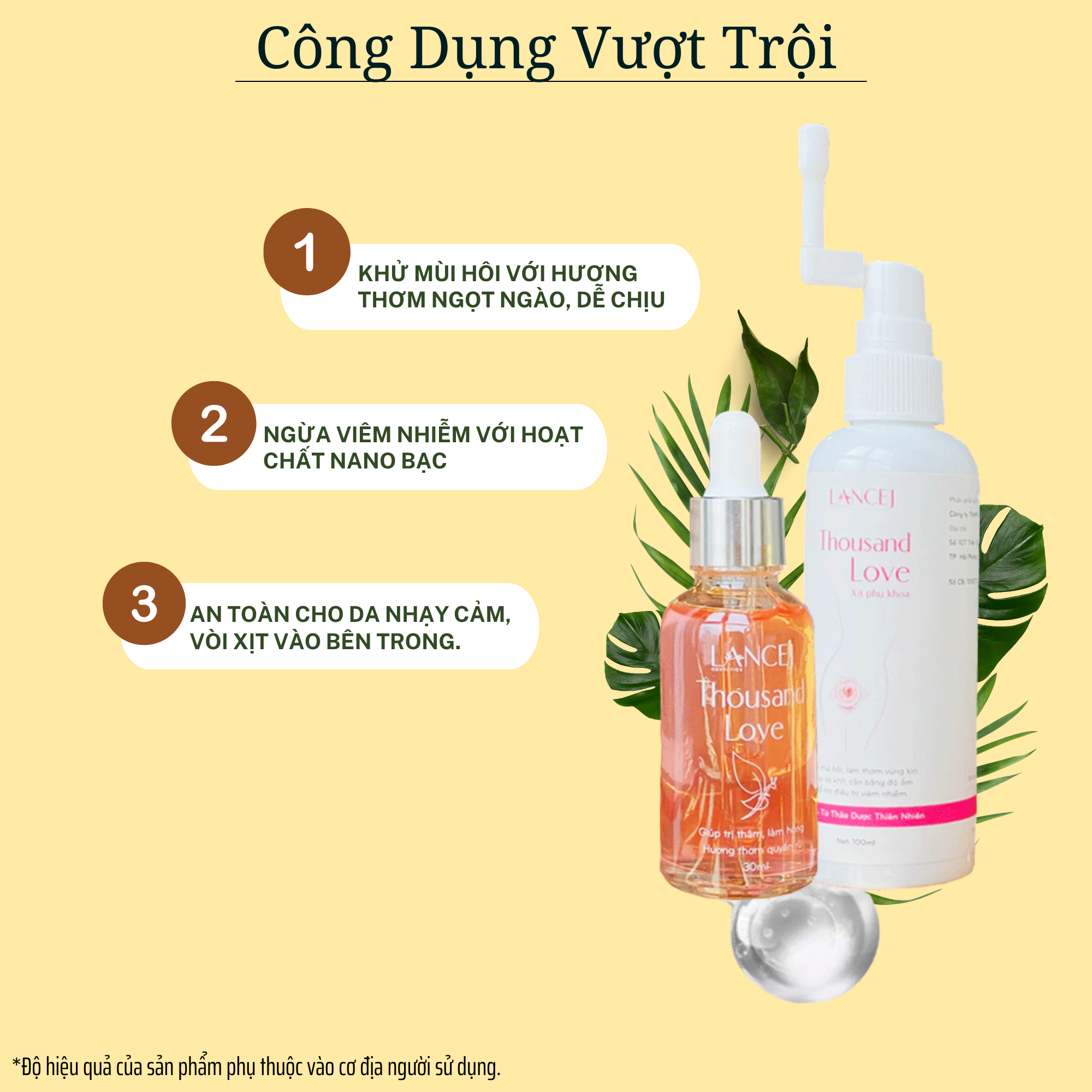 Bộ Đôi Vệ Sinh Phụ Khoa THOUSAND LOVE 100ml, Xịt Khử Mùi Hôi, Serum Chăm Sóc Da, Cân Bằng PH