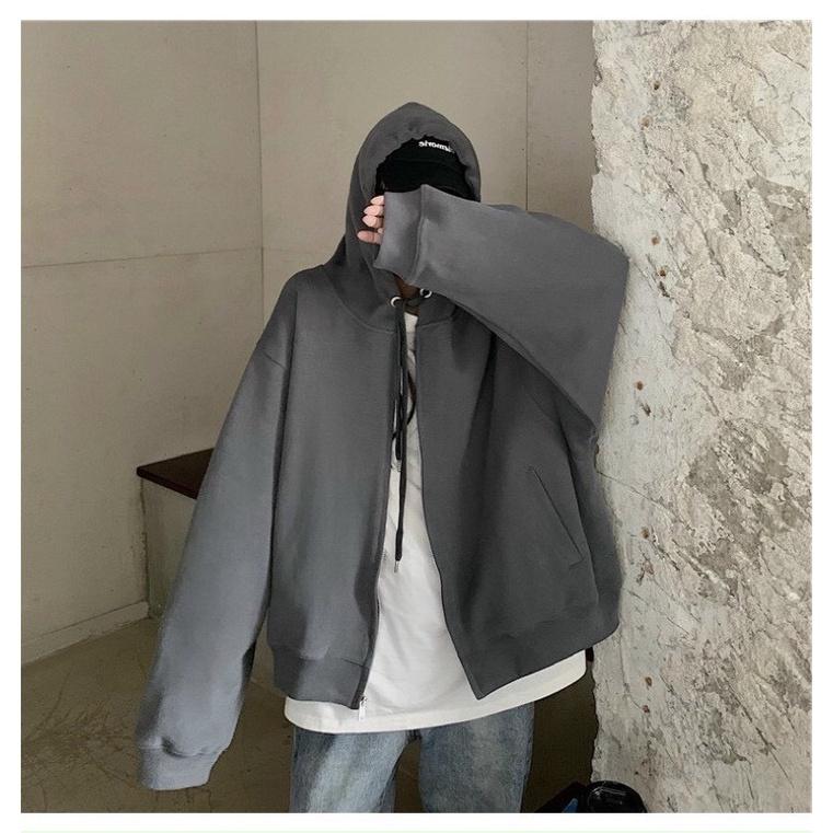 Áo khoác nỉ trơn oversize phong cách ulzzang , áo hoodie nỉ mũ to form rộng một màu xám