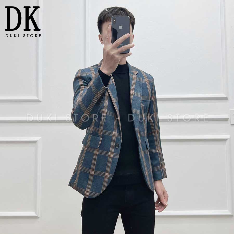 Áo vest nam, áo blazer nam 1 nút Hàn Quốc kẻ caro cá tính BDK0003 - DUKI STORE