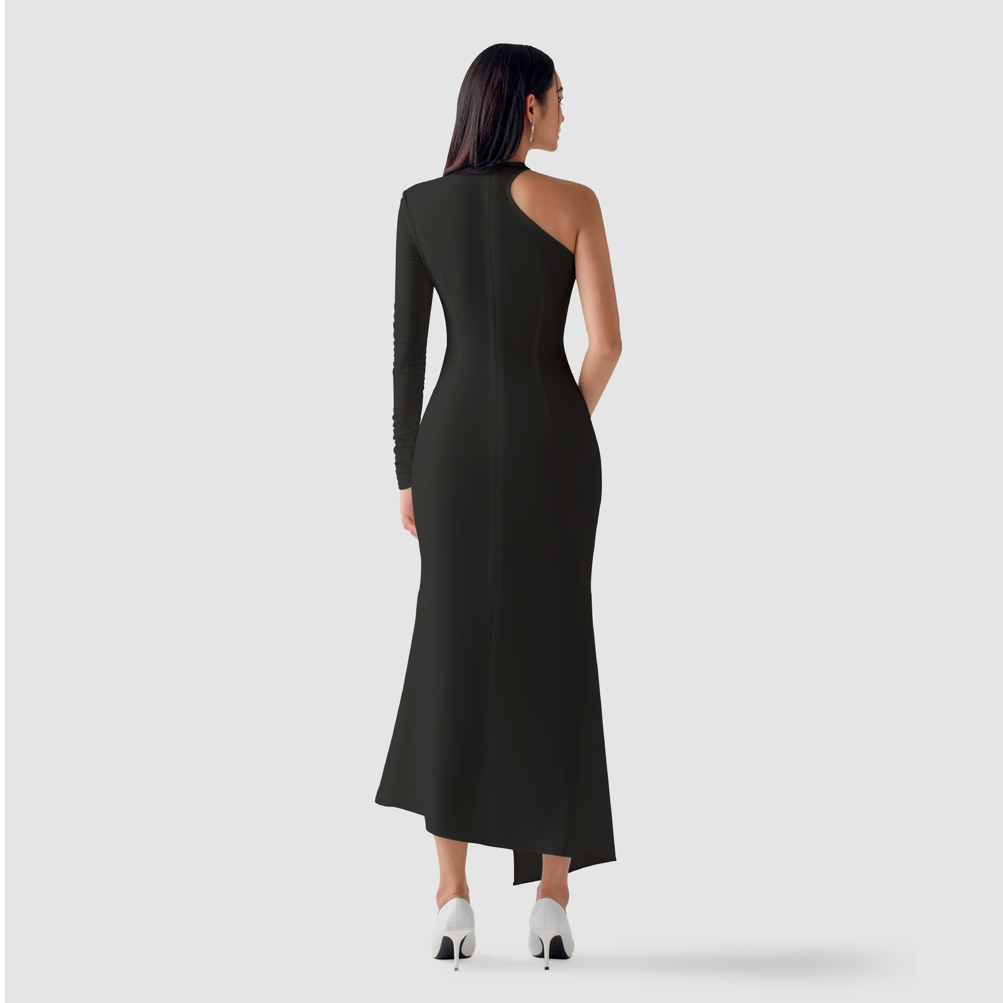 Đầm dự tiệc dáng ôm đuôi cá TITUS với vạt lệch màu đen thiết kế độc quyền WHITE CHIC
