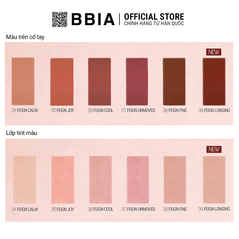 Son Kem Lì Bbia Last Velvet Lip Tint Version 8 - #39 Feign Longing (Màu Đỏ Ớt) 5g - Bbia Official Store