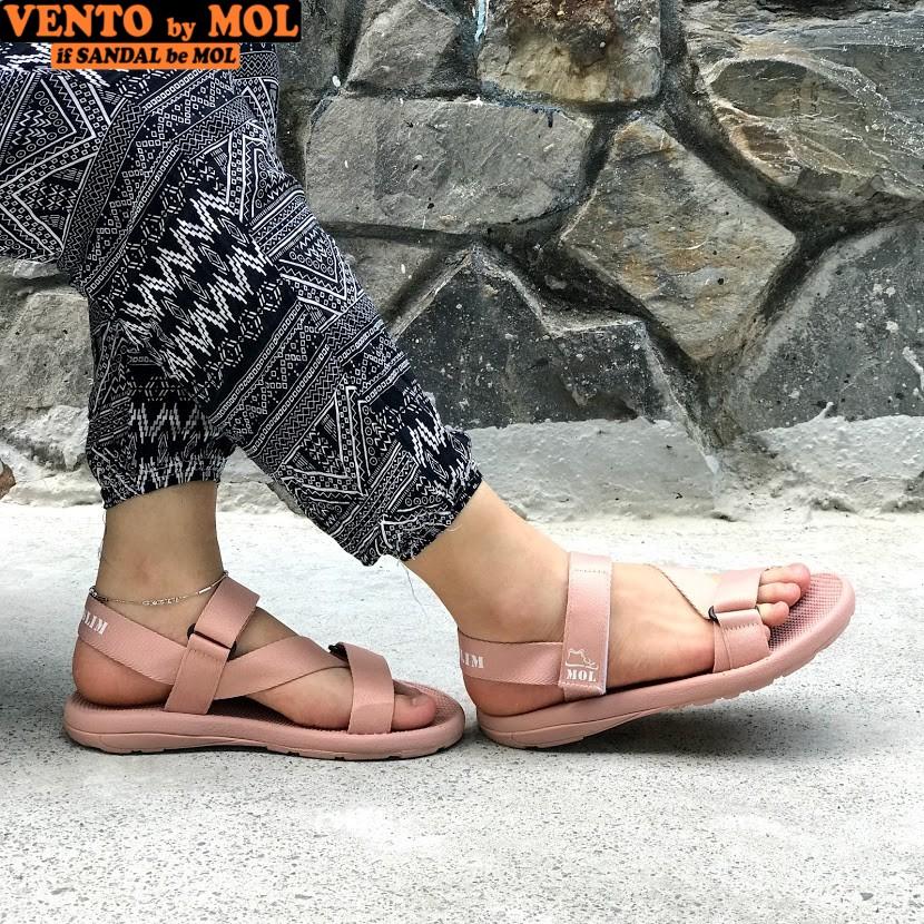 Giày sandal unisex nam nữ quai chéo vải dù đế mõng Slim có quai hậu cố định hiệu MOL mang đi học du lịch MS1166P