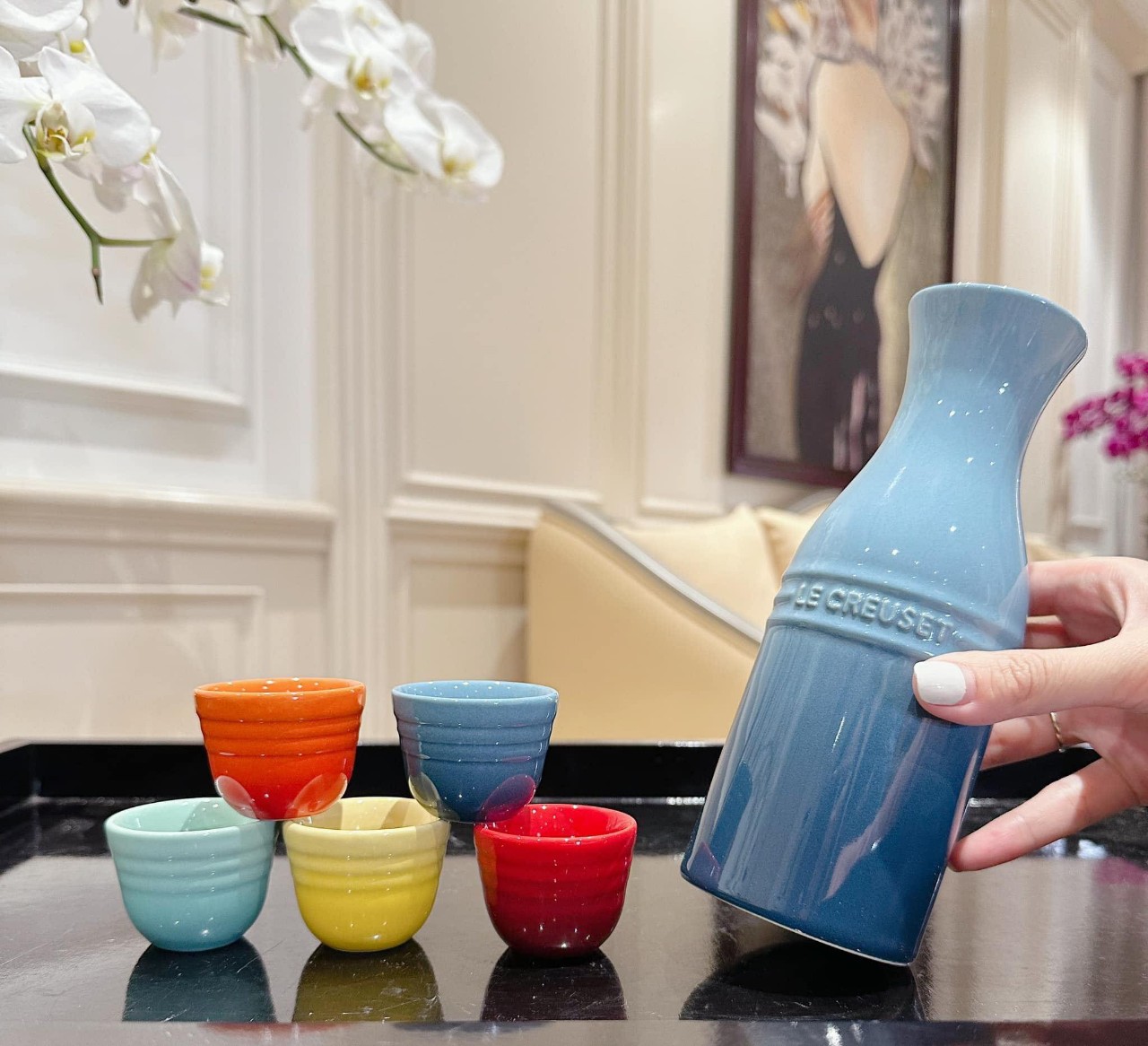 Sét bình kèm cốc uống Sake, rượu mạnh Le Creuset