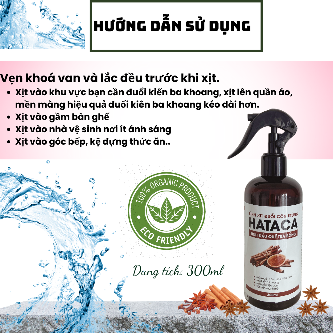 Bình xịt phòng tinh dầu quế diệt kiến 3 khoan và các loại côn trùng HATACA 300ML
