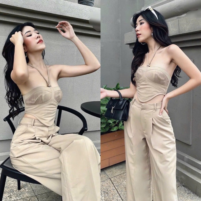 SET ÁO CROPTOP ỐNG DÂY YẾM ÔM BODY + QUẦN TÂY DÀI ỐNG RỘNG LƯNG CAO SUÔNG TRƠN ĐI TIỆC ĐI BIỂN DẠO PHỐ ĐI CHƠI