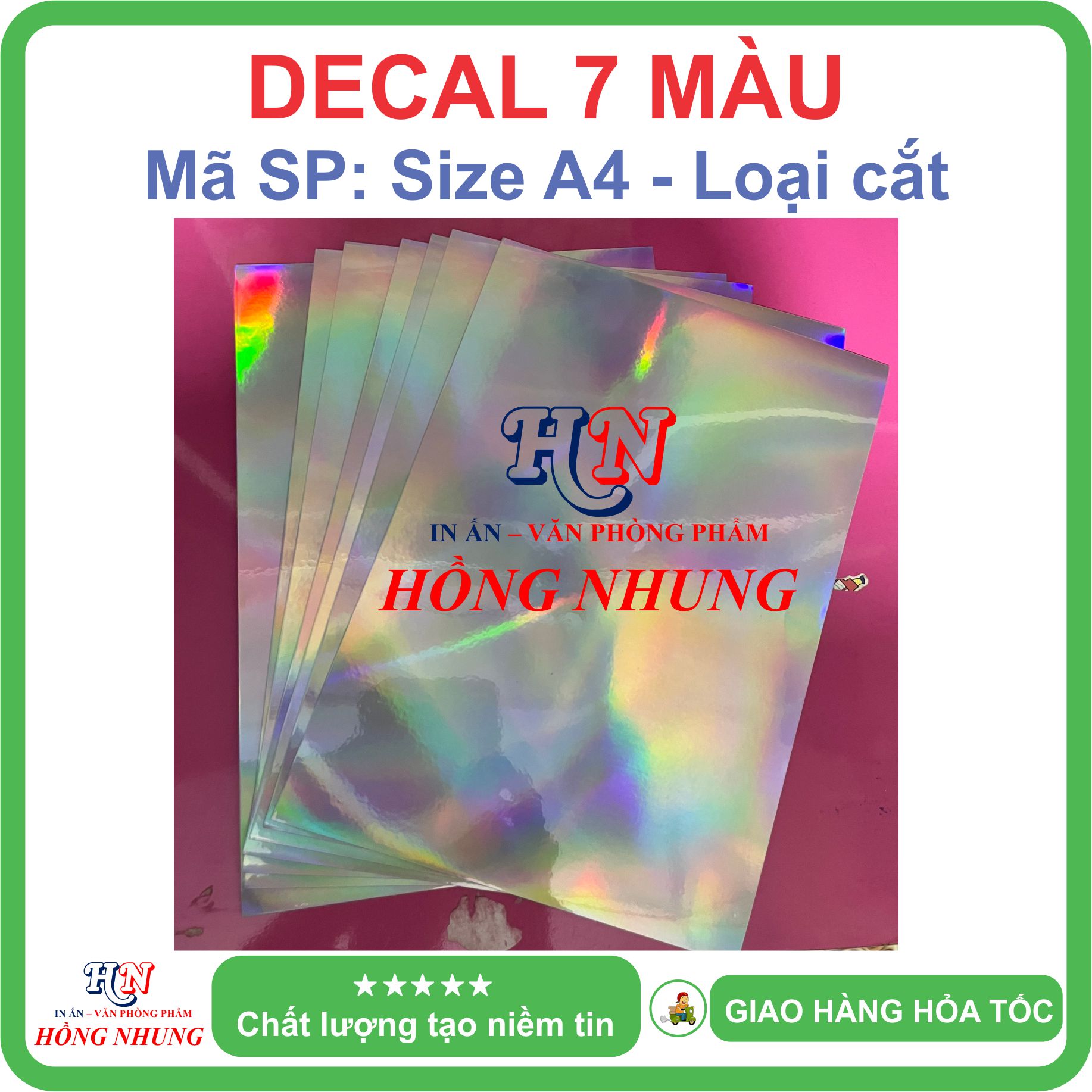 Xấp 50 Tờ Decal phản quang 7 màu A4 - Giúp Bạn In Ấn Tem Nhãn sắc nét và chuyên nghiệp