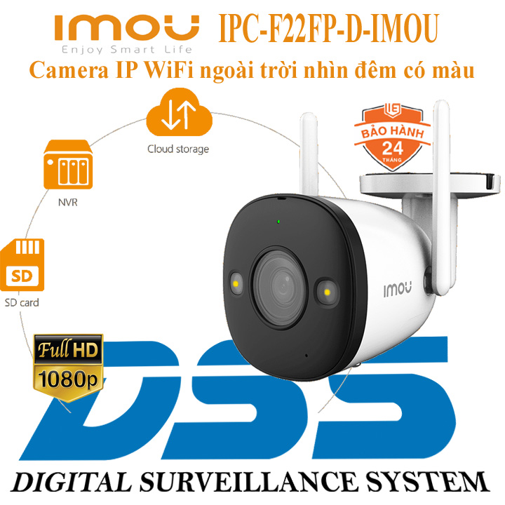 Camera IP Wifi FullColor 1080P lắp ngoài trời Imou IPC-F22FP hàng chính hãng DSS Việt Nam