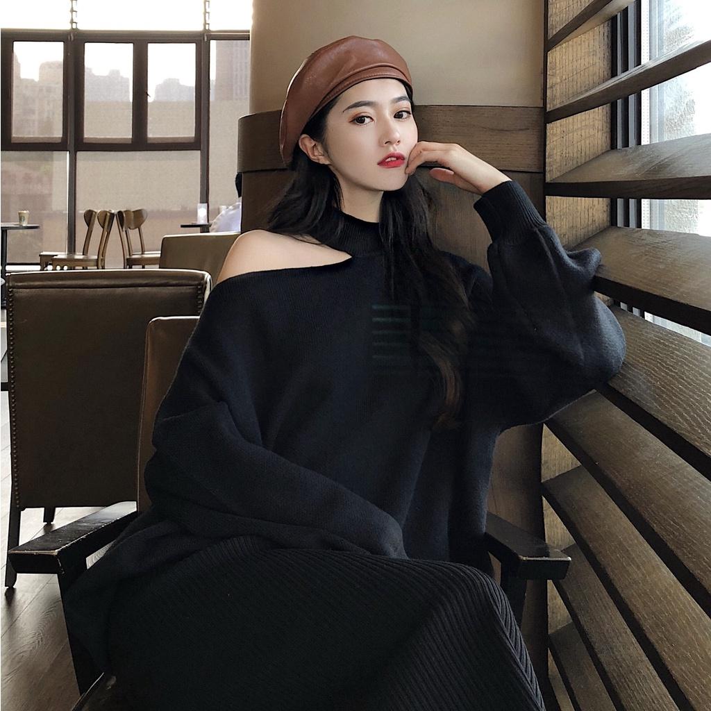 Áo khoét vai nữ xinh, áo lệch vai nữ đẹp tay dài form rộng kiểu xẻ vai style Hàn Quốc cá tính siêu xinh AO008