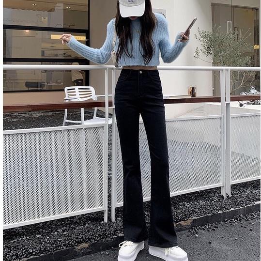 Quần Jean Nữ Ống Loe Lưng Cao Co Giãn 4 Chiều Cao Cấp Hack Dáng Cực Đỉnh Ulzzang Năng Động THUNDERUNISEX
