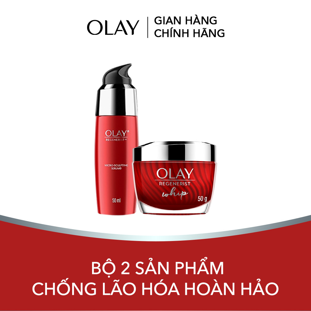  Bộ 2 sản phẩm chống lão hóa hoàn hảo Olay Regenerist Advance Anti Aging: 1 Kem dưỡng ẩm Whips 50g + 1 Serum