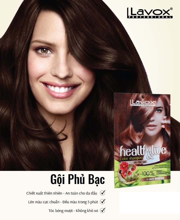 (Nâu Cà Phê - H4) Dầu Gội Nhuộm Tóc Nâu Phủ Bạc 100% Thảo Dược Siêu Dưỡng LAVOX 30ml - H4