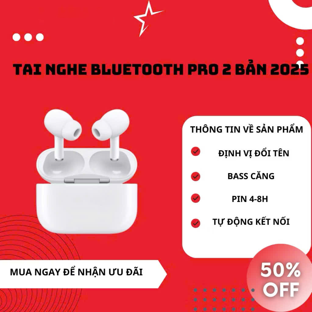 Tai Nghe Bluetooth Pro2 Không Dây định vị khử tiếng ồn ANC PIN TRÂU bass căng tự kết nối Fullbox phụ kiện đủ tính năng đàm thoại 2 chiều - HÀNG CHÍNH HÃNG