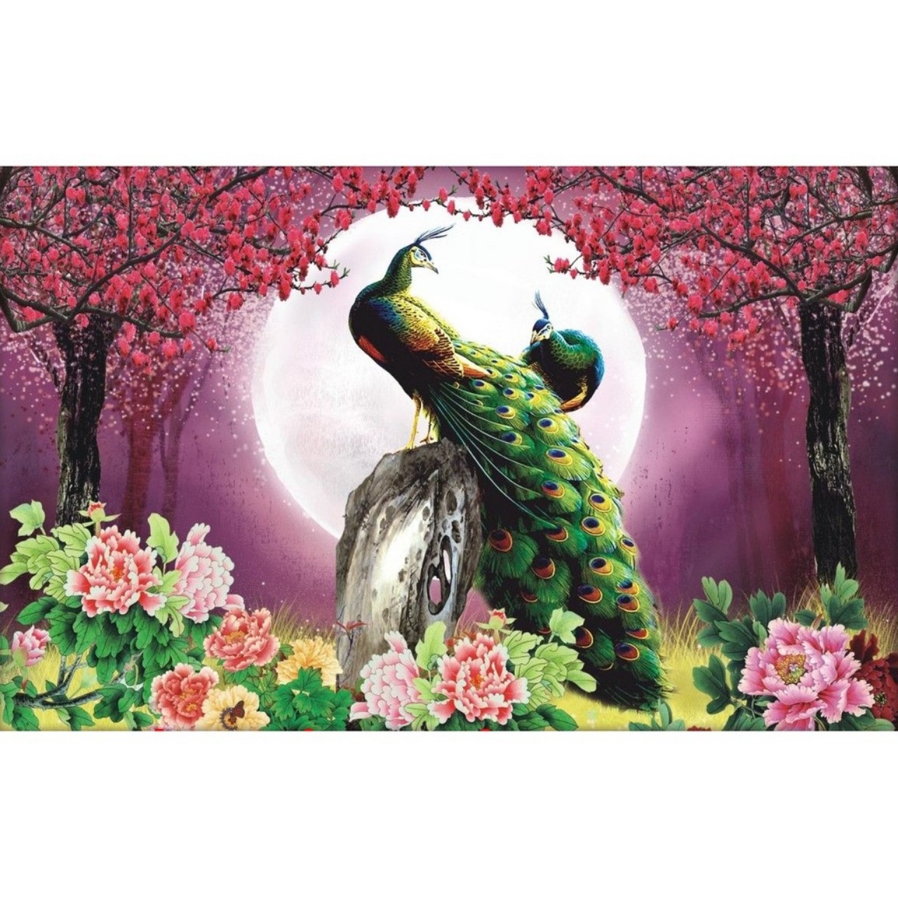 Tranh thêu chữ thập Hoa khai phú quý 82x55cm - chưa thêu