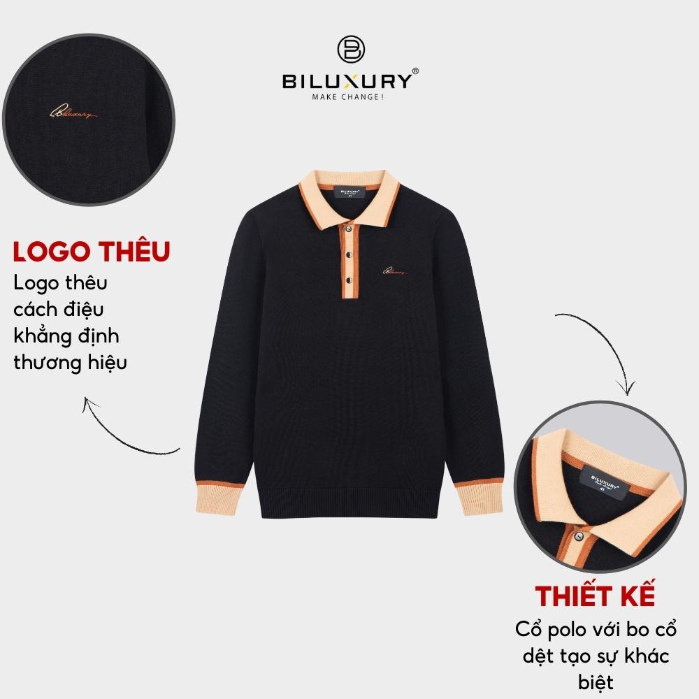 Áo polo dài tay nam Biluxury 6ALPB002 phom ôm vừa phối bo dệt cổ tay áo tạo điểm nhấn mạnh mẽ cá tính