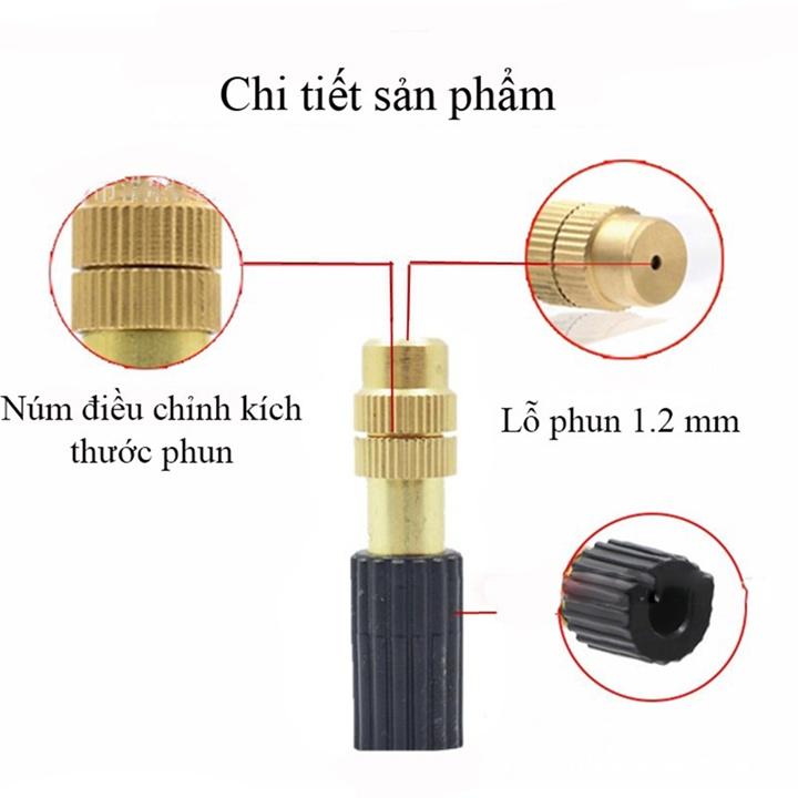 Béc Phun Sương Đồng 5 Hướng Nối Lỗ 6mm Kèm Phụ Kiện
