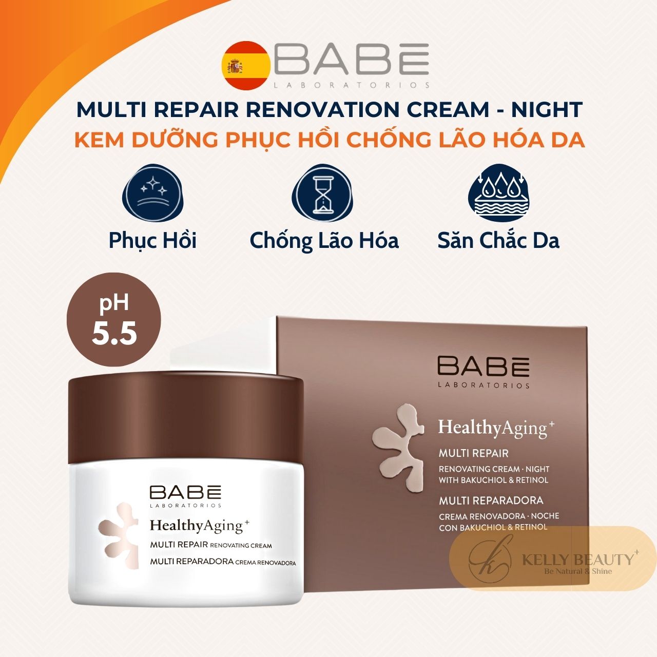 Kem Đêm Tái Tạo Phục Hồi Da BABE Multi Repair Renovating Cream - Giảm Nếp Nhăn Li Ti, Sáng Da, Đều Màu  Kelly Beauty