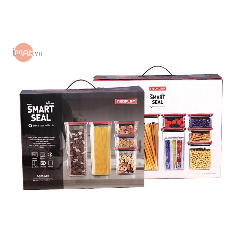 IMat-Bộ 5 hộp vuông Smart Seal. Bằng nhựa Tritan, bảo quản thực phẩm an toàn