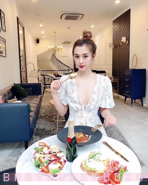 ĐẦM REN XOÈ CỔ V CAO CẤP