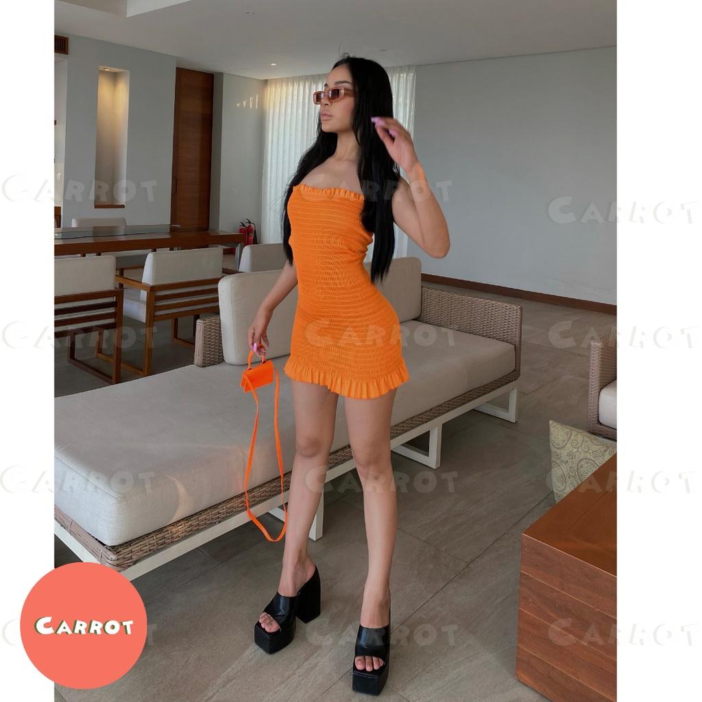 Đầm body ôm váy nhúm thiết kế không tay cá tính đi chơi du lịch màu cam nâu hồng carrotxinhdep