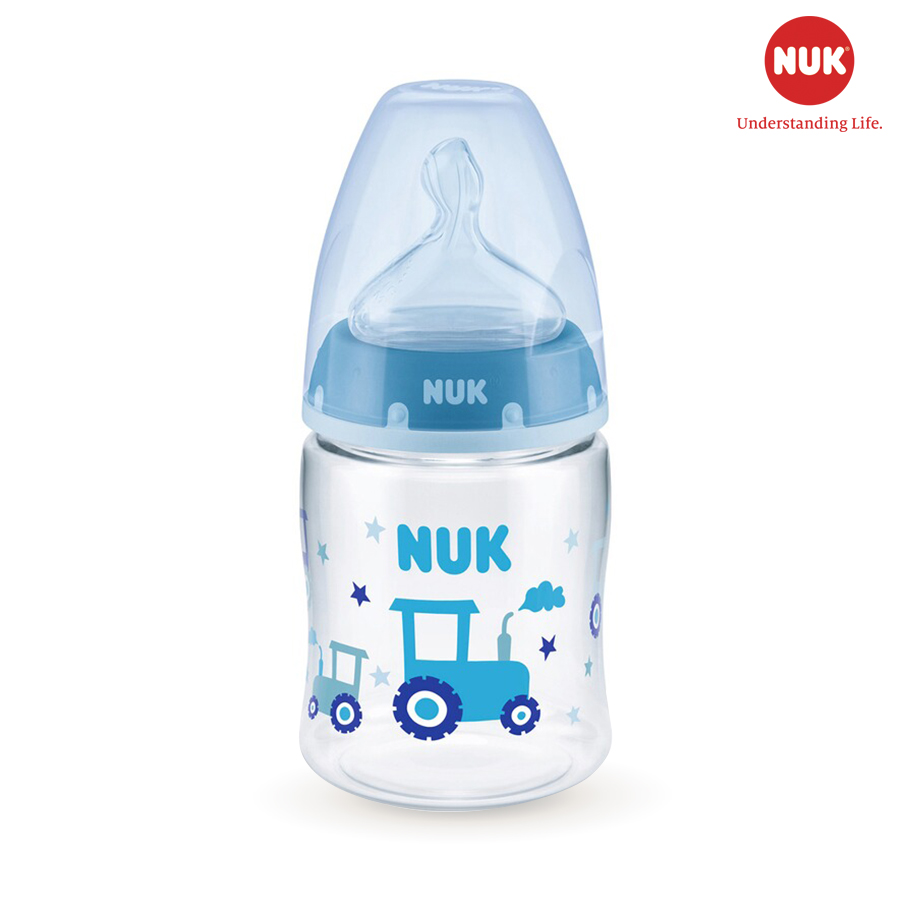 BÌNH SỮA CẢM BIẾN NHIỆT NUK PP 150ML NÚM TI SILICONE S1 - M ( Màu ngẫu nhiên)