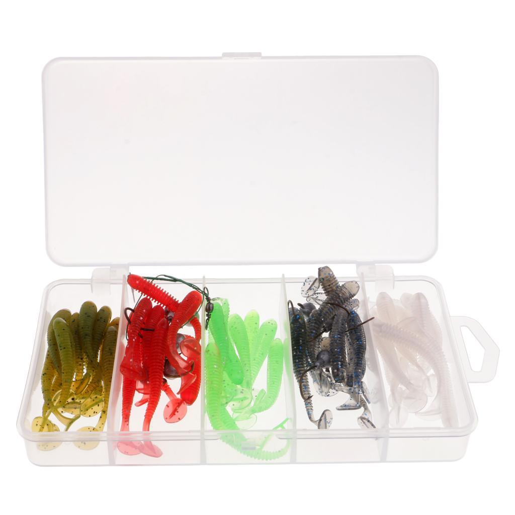 1 Box of 50pcs Bionics Soft Fishing Lures and 10pcs Lead Head Fishing Hooks