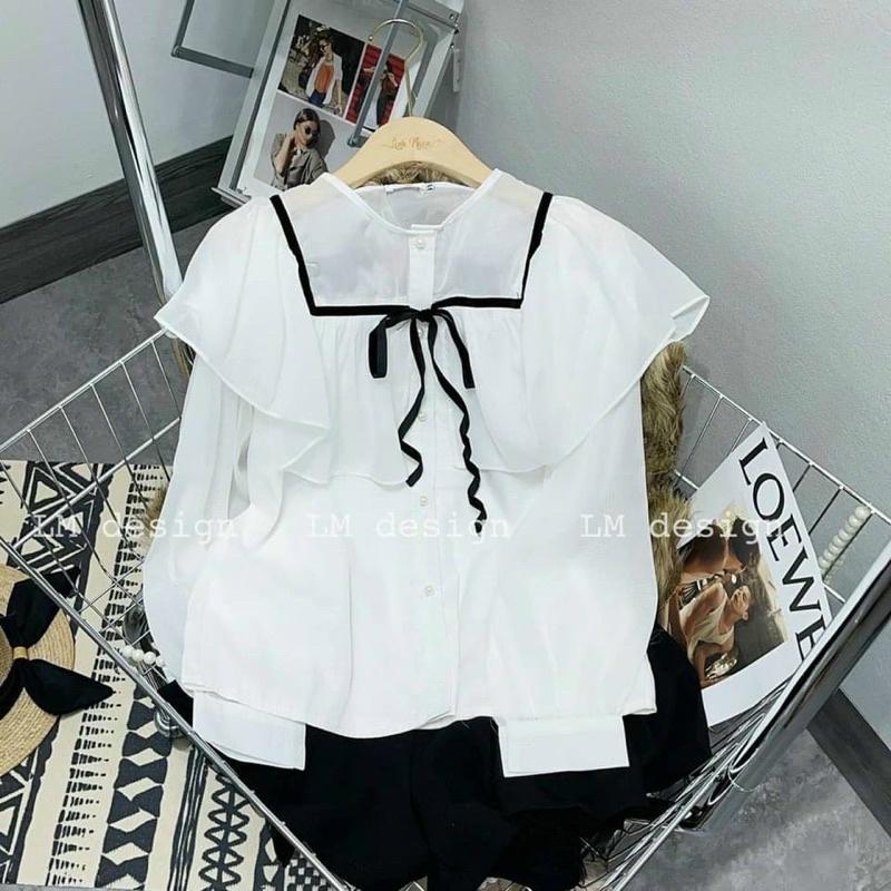 SƠ MI CỔ PHỐI DÂY NƠ ĐEN