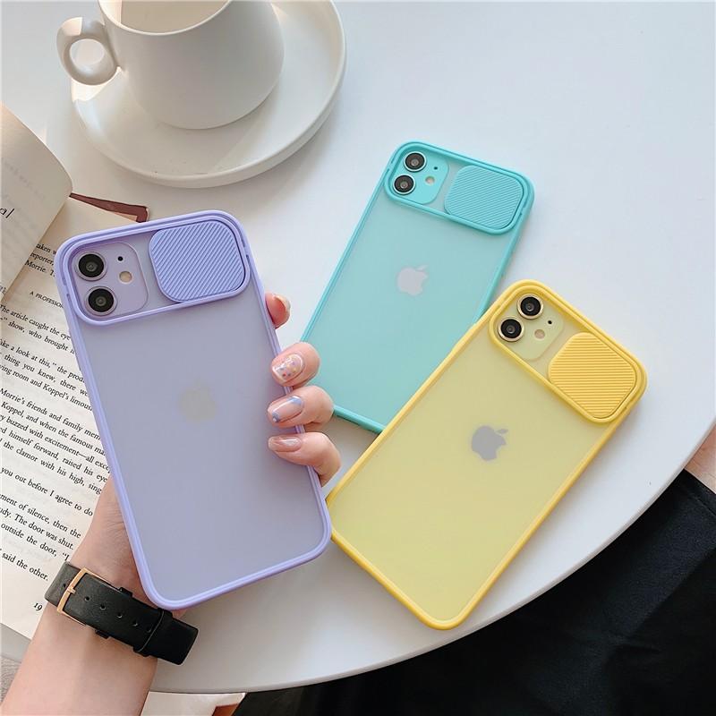 Ốp lưng dành cho iphone nắp trượt che cam bảo vệ camera 6 6s 7 8 plus se 2020 x xs xr 11 12 13 mini pro max lưng nhựa nhám mờ viền nhiêu màu sắc silicon mềm