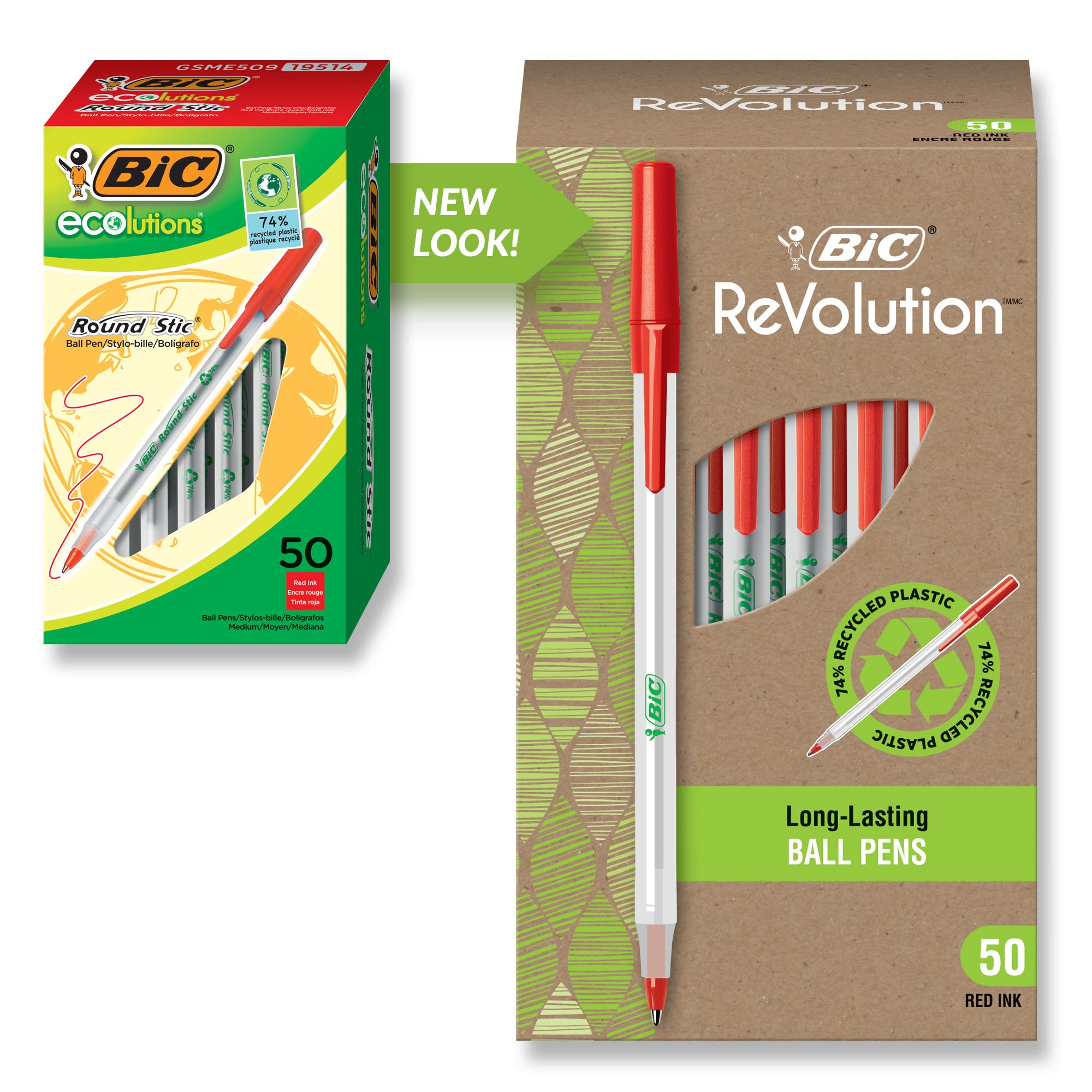 Bút bi xanh êm mượt BIC Ecolutions/ Revolution Round Stic, cỡ ngòi 1.0mm, với chất liệu nhựa tái chế đến 97%, 1 cây