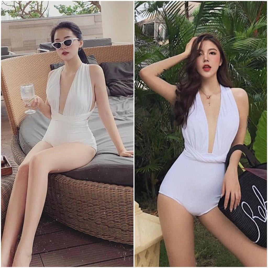 Đồ bơi nữ Bikini nữ 1 mảnh sexy liền thân xẻ ngực dây dài thun lạnh co dã 4 chiều đi bển đi bơi LM008