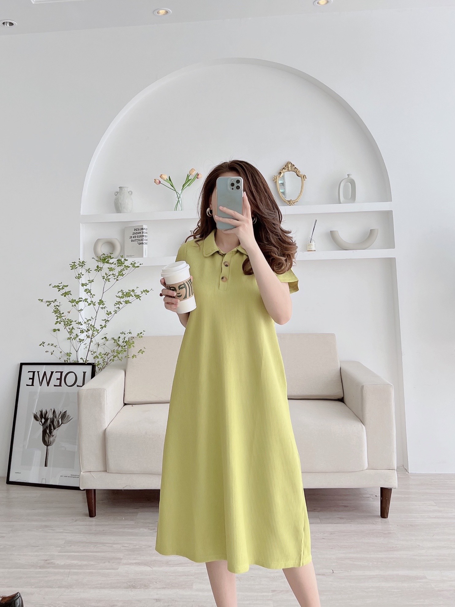Váy Thun Xuông Cổ Polo MICHI House Đầm Suông Dáng Dài Qua Gối Freesize Vải Cotton Co Dãn Che Bầu Khuyết Điểm Tốt V436