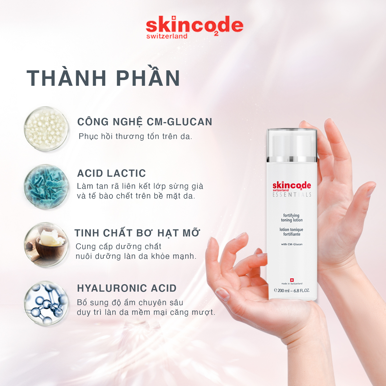 Lotion dưỡng ẩm tinh khiết da Skincode Essential Forifying Toning Lotion 200ml - MS 1026