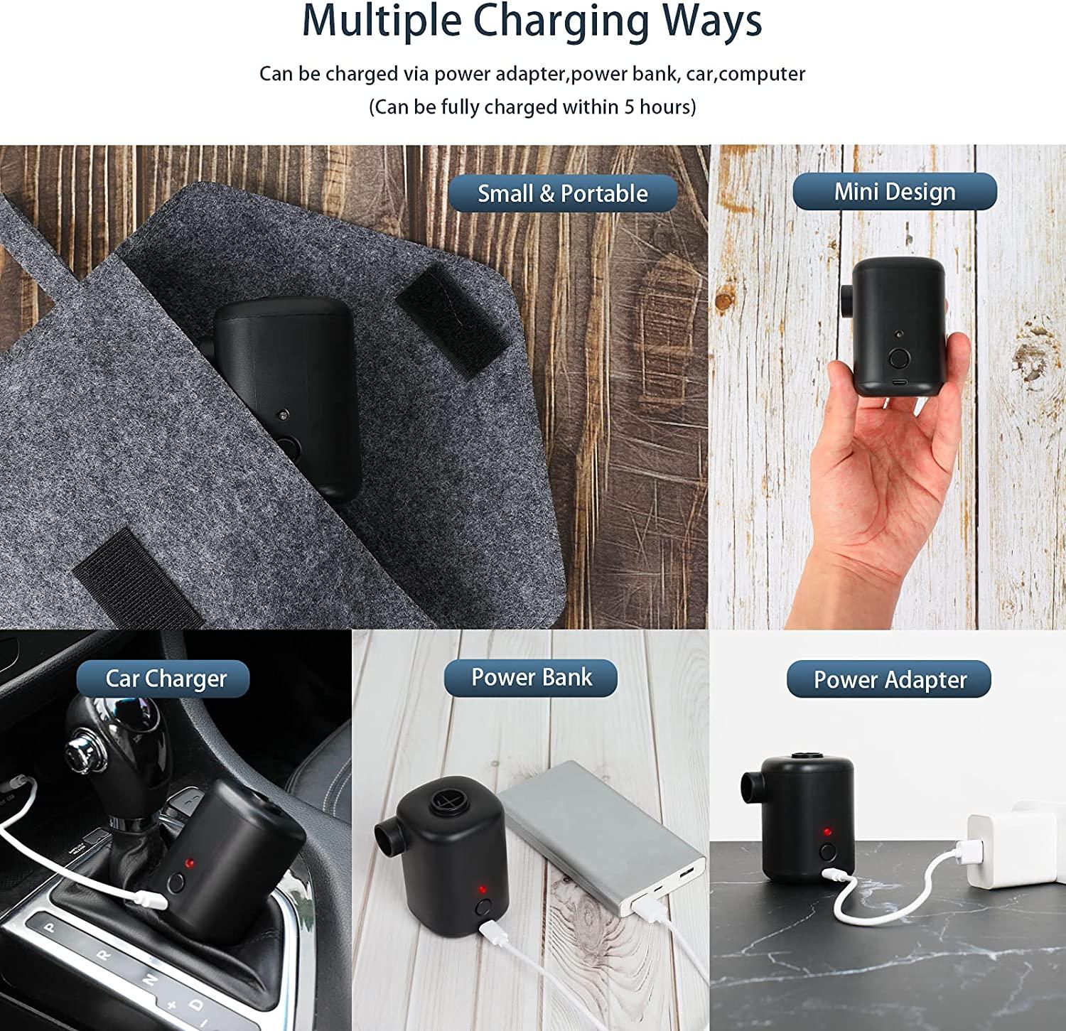 Máy bơm hơi 2-in-1 điện tử nóc USB sạc được không dây, máy bơm hơi mini với nút 4, thảm cắm trại, thuyền, vòng bơi lội.