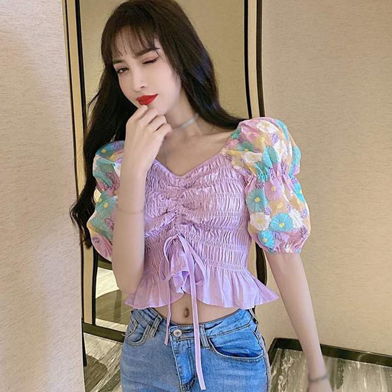 Áo Nữ Ngắn Tay Cổ Chữ V Thời Trang Hàn