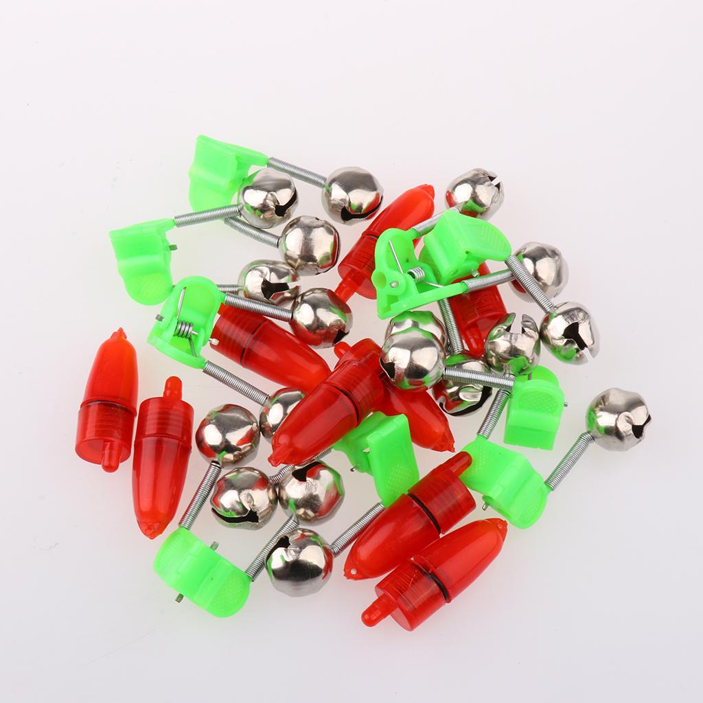 10 Pieces LED Twin Bells  Night Fishing Rod LED Light Clip Bite Lure Alarm
