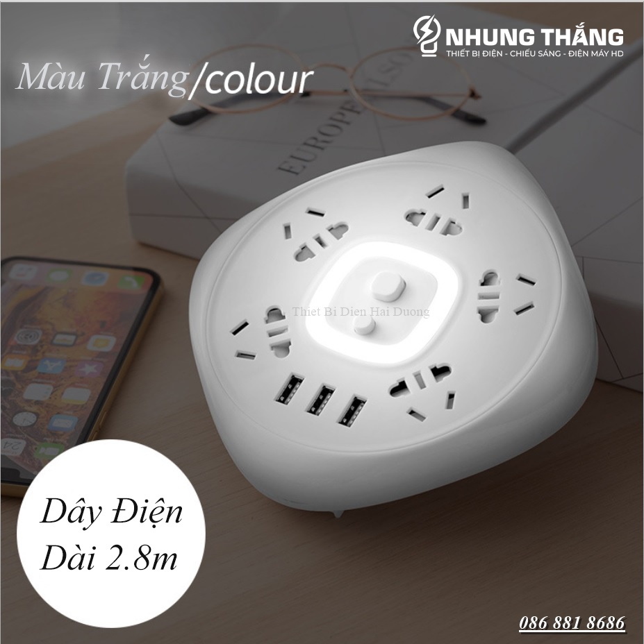 Ổ Cắm Điện Thông Minh Có Đèn Chuyển Đổi Đa Chức Năng OD-341 Dây Dài 2m8,4m8 - Có Đầu Cắm USB Chuẩn Sạc An Toàn Chống Giật - Có Video