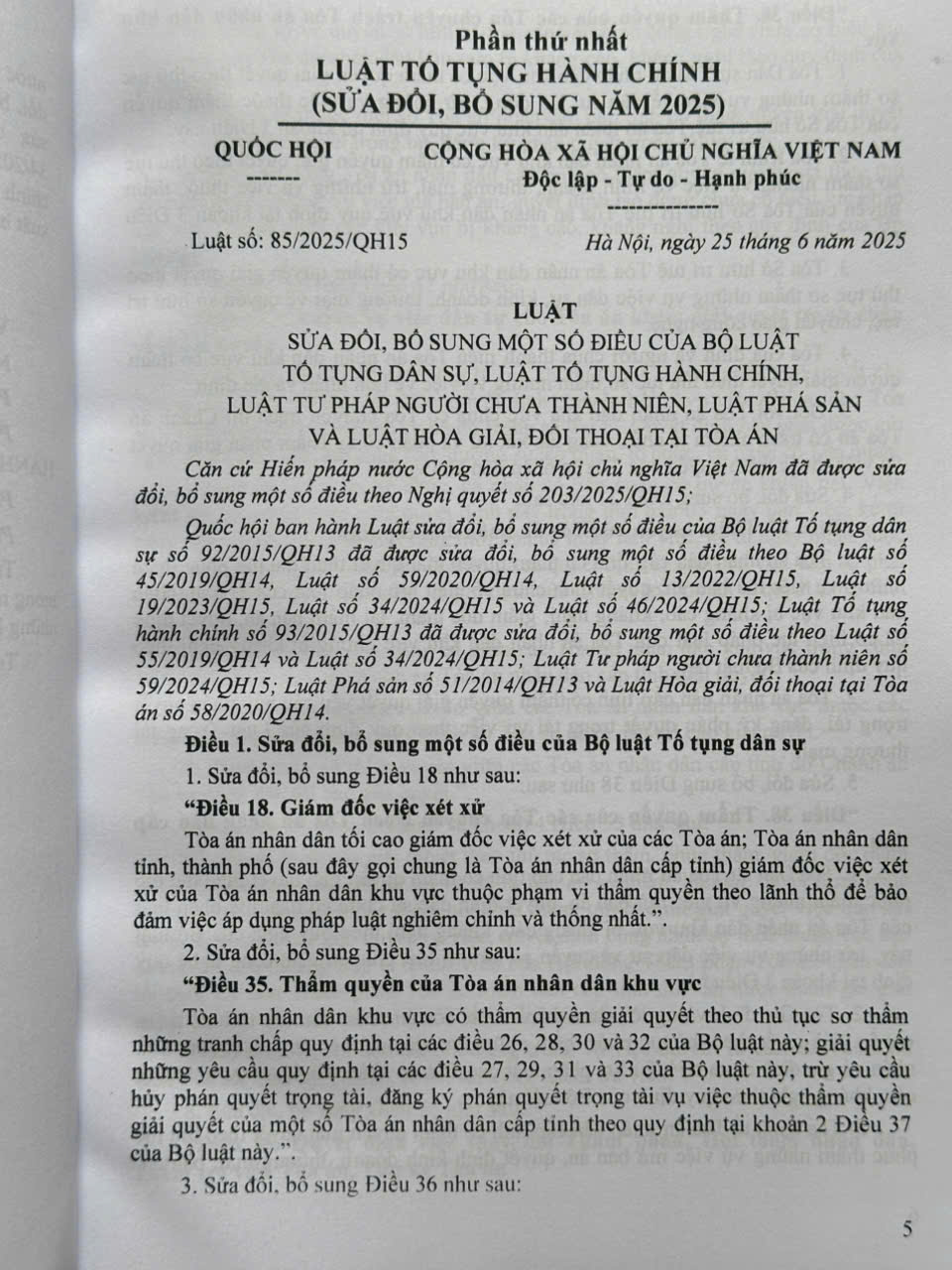 Sách Luật Tố Tụng Hành Chính sửa đổi, bổ sung năm 2025 (V2613T)