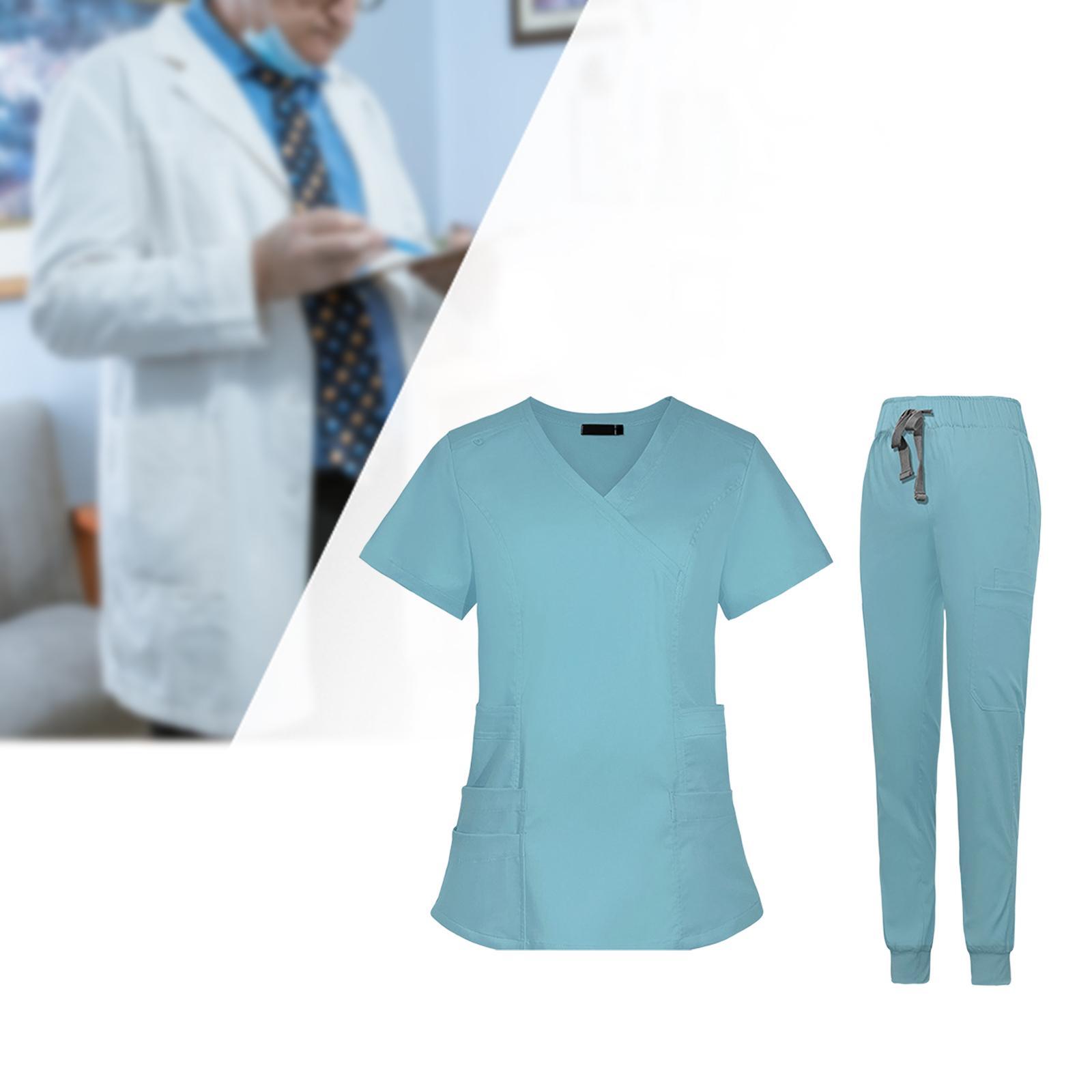 Women Nurse Work Clothing Nursing Uniform Top and Pants Scrub  V