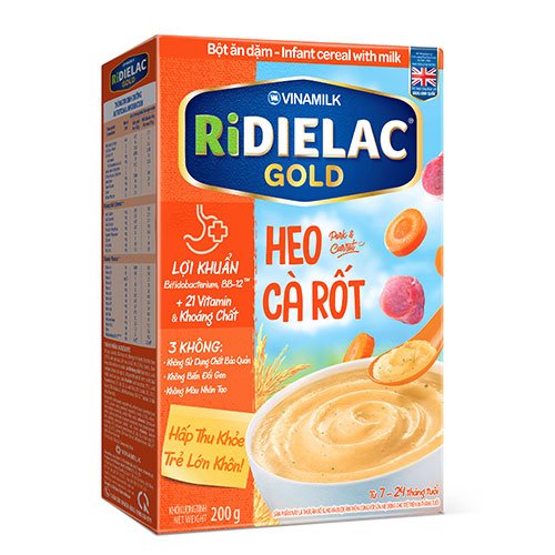 COMBO 2 hộp BỘT ĂN DẶM RIDIELAC  GOLD HEO CÀ RỐT - HỘP GIẤY 200G