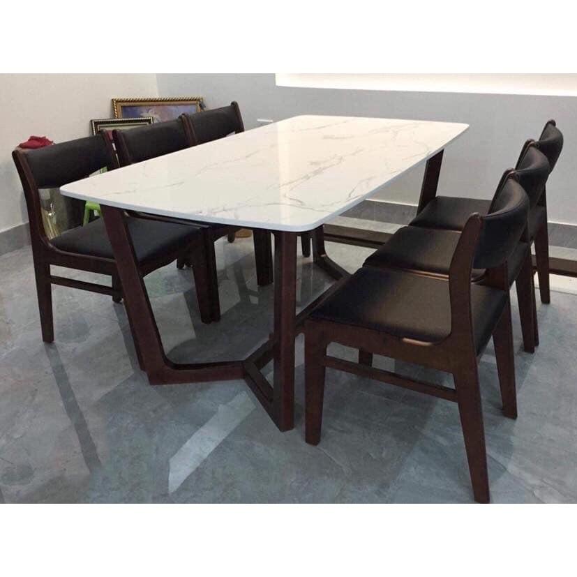 Bộ bàn ăn benla mặt đá màu nâu 1m6 + 6 ghế màu nâu  Thương hiệu Nội Thất Bình Long